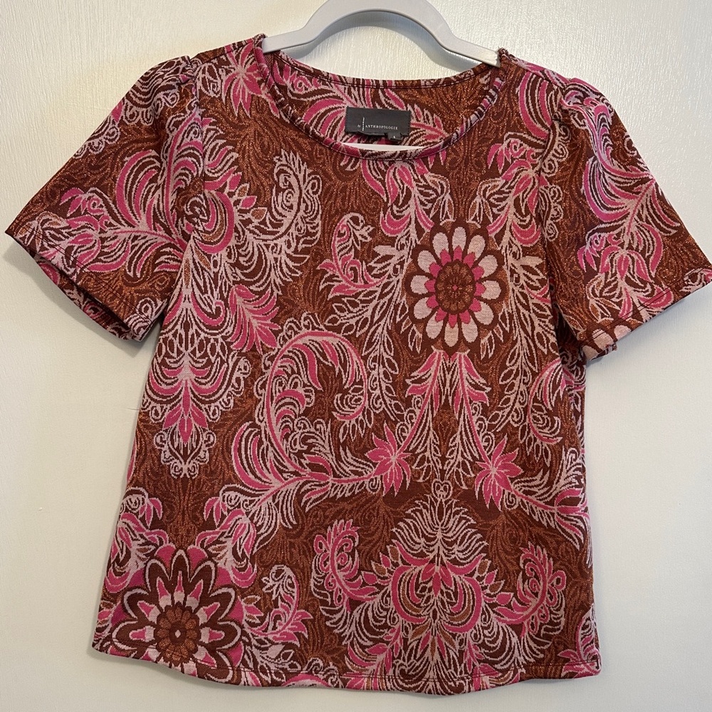 Anthropologie Demeter Paisley Tee Womens Small Red Motif